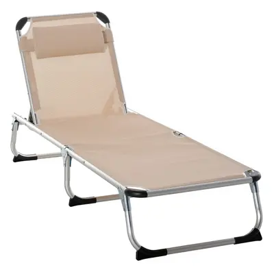 Outsunny Folding Outdoor Reclining Sun Lounger Chair Aluminium Frame Khaki