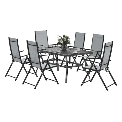 Outsunny PCs Garden Dining Set, Folding Chairs and Metal Top Table, Grey