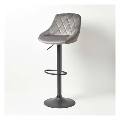 (Grey) Henley Velvet and Leather Height Adjustable Bar Stool