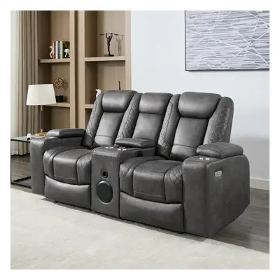 (Grey) ASHTON SEATER FABRIC AUTO RECLINER SOFA WITH CONSOLE