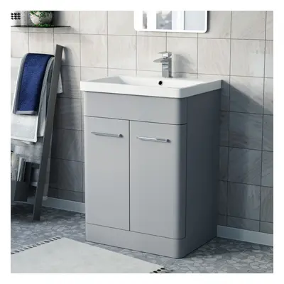 Afern 600mm Freestanding Vanity Unit Cabinet & Wash Basin Matte Grey Flat Pack