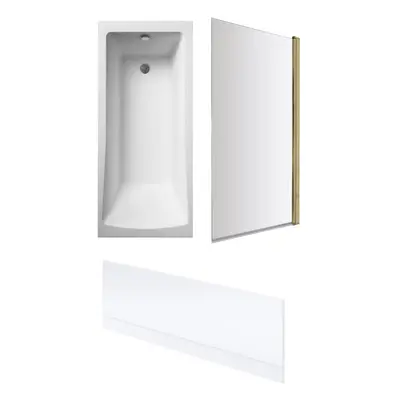 Square Single Ended Bath, Square Brushed Brass Screen and Front Panel-1700x700mm