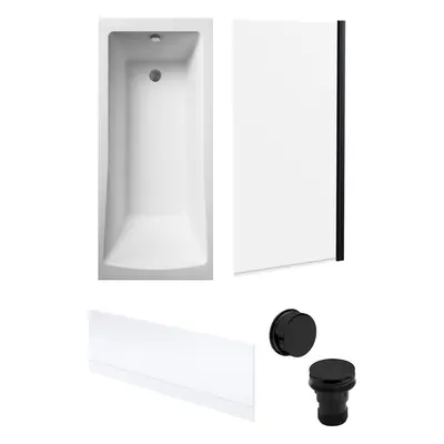 Square Single Ended Bath, Black Screen, Front Panel and Black Waste -1700x700mm