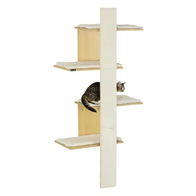 PawHut Four-Layer Cat Shelf Wall-Mounted Cat Tree w/ Cushions, Scratching Board