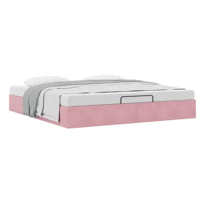 (pink) vidaXL Ottoman Bed Frame No Mattress Home Bed Base Mattress Foundation Velvet