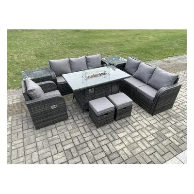 Fimous Seater Wicker Rattan Garden Furniture Set Gas Fire Pit Dining Table Seater Sofa Set Indoo