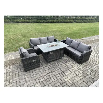 Fimous Rattan Outdoor Furniture Gas Fire Pit Dining Table Gas Heater Reclining Chair Seater Sofa