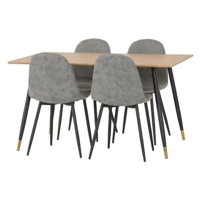 Hamilton Dining Set Chairs Oak Effect Grey Faux Leather Chairs