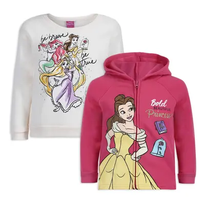 Disney Princess Girls Piece Zip Up Hoodie and Long Sleeve Shirt Set