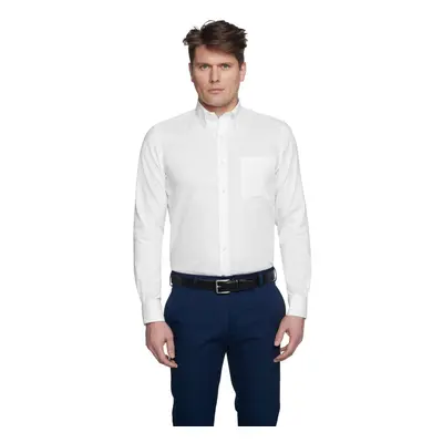 TOMMY HILFIgER Mens Non Iron Solid Button Down collar White Neck