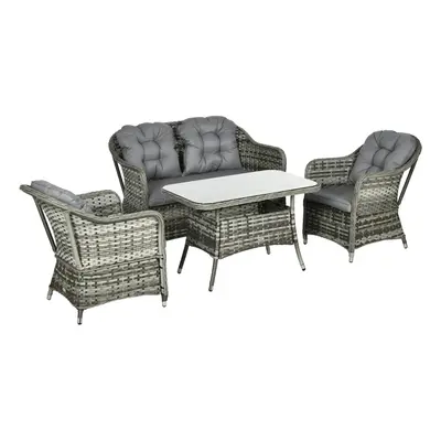 Outsunny PCS Rattan Garden Furniture, Padded Cushions Conversation Sofa Set