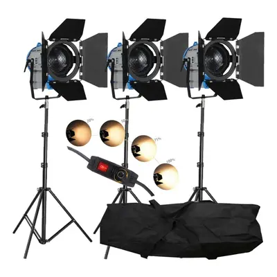 3x 300W Pro Fresnel Tungsten Halogen Video Dimmable Spotlights + Stands & Bag