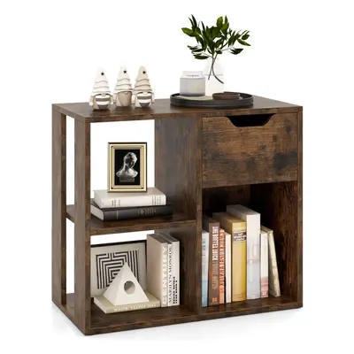 3-Cube Bookcase 2-tier Wooden Storage Shelf w/ Drawer-Coffee