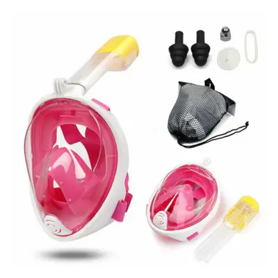 (Pink, S/M) Snorkel Mask Full Face Diving Mask Anti-Fog Adult Kid