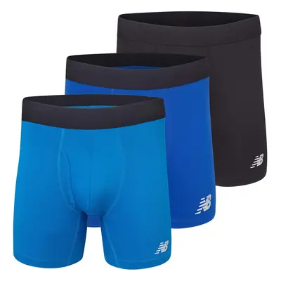 New Balance Men's 6"" Boxer Brief Fly Front with Pouch 3-Pack Black/Laser Blue/Team Royal Medium