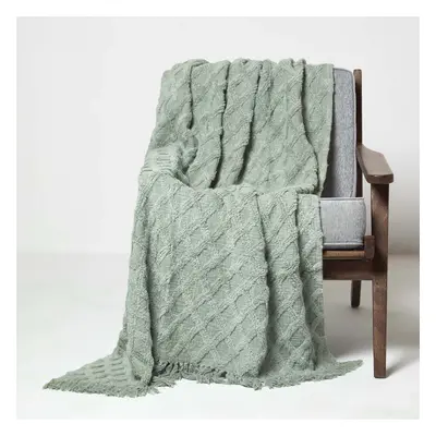 (Green) Diamond Cotton Tufted Throw x cm