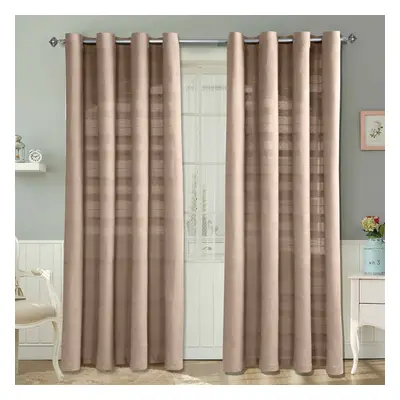 (W 117cm x Drop 182cm, Beige) Cotton Rajput Ribbed Curtain Pair