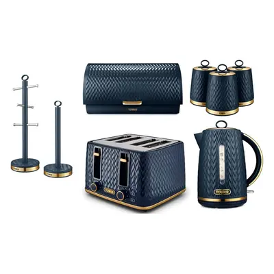 Tower Empire Kettle, Slice Toaster, Bread Bin, Canisters Pole Blue