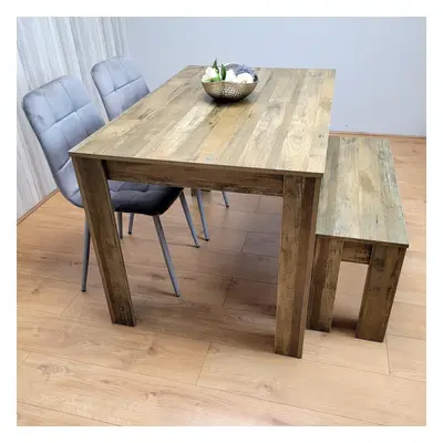 Dining Table Set for Rustic Effect Dining Table With Grey Velvet Chairs and Matching Bench