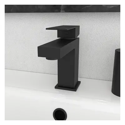 Nes Home Square Single Lever Bathroom Matte Black Basin Mono Mixer Tap & Waste