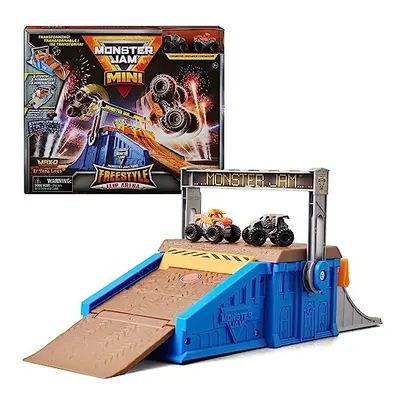 Monster Jam Mini Freestyle Flip Arena Playset and Storage with Mini Monster Jam Trucks, Kids Toy