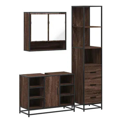 (brown oak) vidaXL Bathroom Furniture Set 3ÃÂ Piece Cupboard Sink Cabinet Engineered Wood