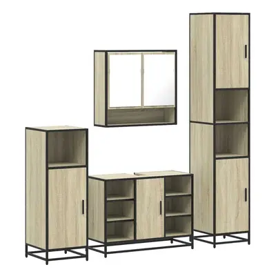 (sonoma oak) vidaXL 4ÃÂ Piece Bathroom Furniture SetÃÂ Brown Oak Engineered Wood