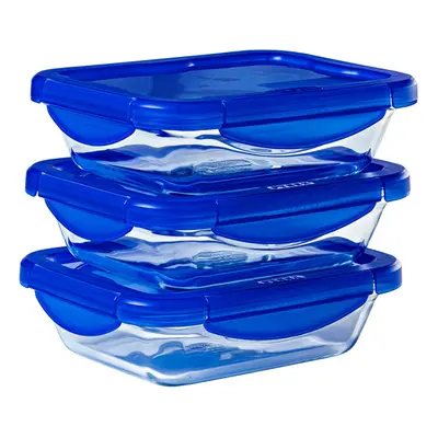 Pyrex Cook & Go Set of Rectangular Glass Storage Boxes with Airtight and Waterproof Lids â x c