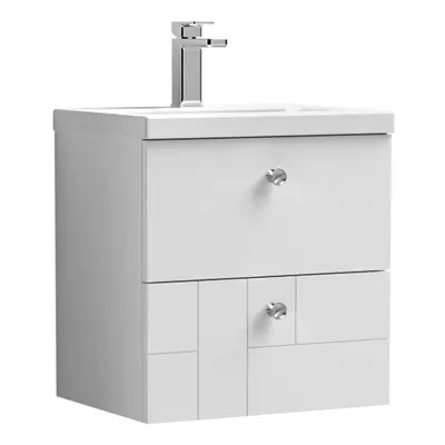 Cube Wall Hung Drawer Geometric Vanity Basin Unit & Ceramic Mid-Edge Basin - 500mm - Satin White