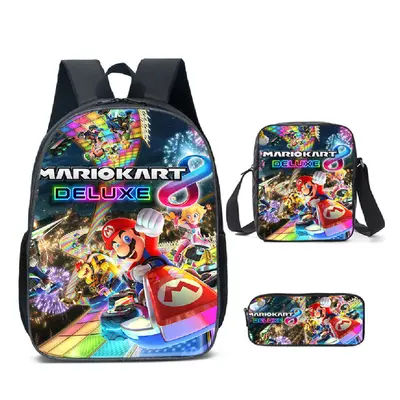 (Style 17, Three piece backpack set) UK New Super Mario Elementary School Children's Cartoon Bac