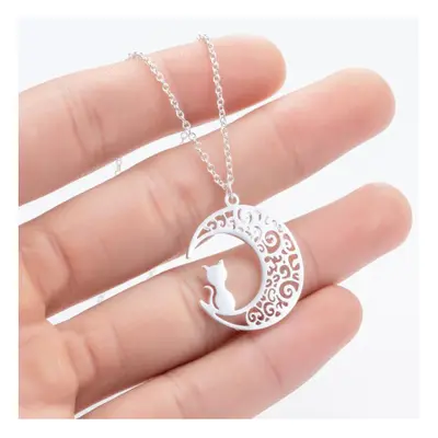 Cat Moon Necklace Cute Hollow Moon Cat hand jewelry bracelet for women