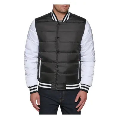 Tommy Hilfiger Men's Quilted Varsity Puffer Bomber Black/White XX-La