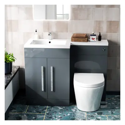 Aric Grey 1100mm LH Freestanding Vanity, WC Unit & BTW Toilet Flat Pack