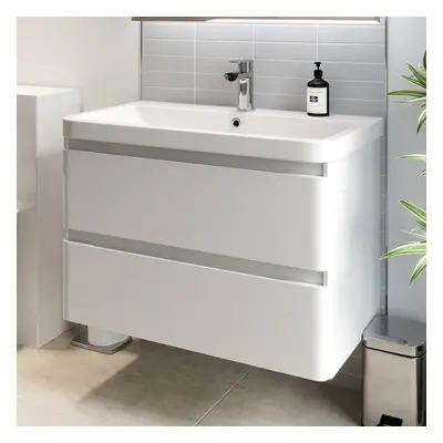 Bathroom Wall Hung Vanity Unit Wash Basin Base Cabinet Drawers Storage White