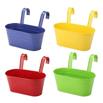 4Pcs Metal Hanging Flower Pots, 27.5cm Large Plant Pots Hanging Flower Bucket with Detachable Ho