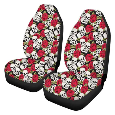 (Skull & Rose) Car Front Seat Covers Fabric Cases Protector General For Sedan SUVs