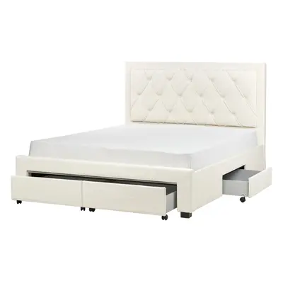 Bed with Storage Drawers Velvet LIEVIN x cm (EU King Size) Cream