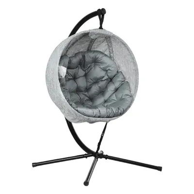 Outsunny Hanging Egg Chair Outdoor Indoor Swing Chair, Folding Basket, Grey