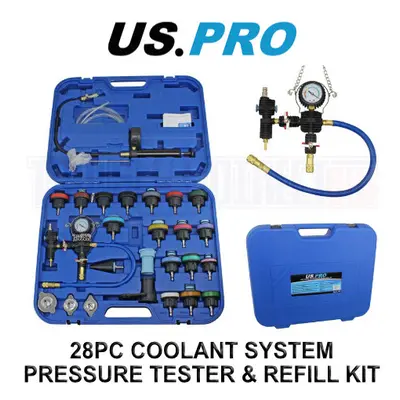 US PRO Tools 28pc Coolant Radiator System Pressure Tester Kit, Refill Kit Purge