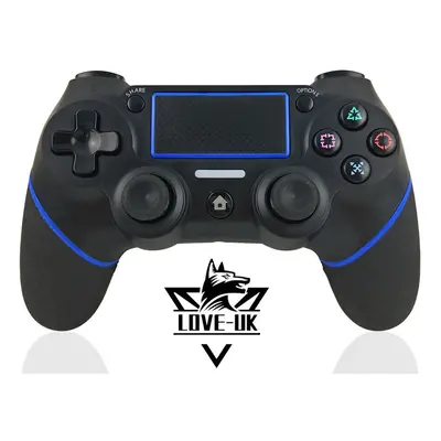 (Black and Blue) Wireless Game Controller for PS4 / PC Dual Vibrate Audio Function LED Indicator