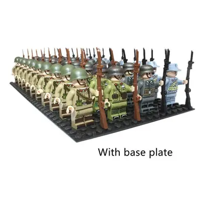 (J With base plate) 40pcs/lot WW2 Military Soldiers Array Nation Army Battle Building Blocks Bri