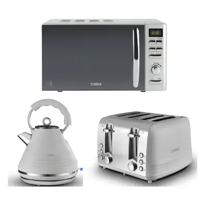 Tower Ash Grey Pyramid Kettle Slice Toaster & T24019S Microwave