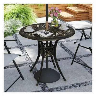 Outsunny cm Round Garden Dining Table with Parasol Hole, Bronze Tone