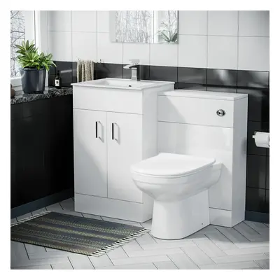 Nes Home White 500mm Vanity Basin, WC Unit & Elso Back to Wall