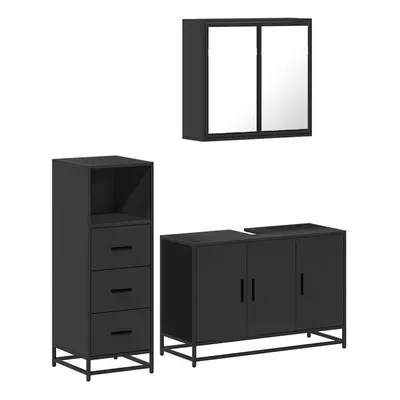 (black) vidaXL Piece Bathroom Furniture Set Grey Sonoma Engineered Wood