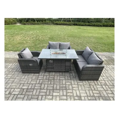 Fimous Patio Rattan Garden Furniture Set with Gas Fire Pit Dining Table Indoor Outdoor piece Lov