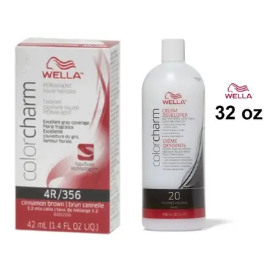 (4R+Dev(Vol.20)32oz) Wella Color Charm 4R Cinnamon Brown Permanent Liquid Haircolor