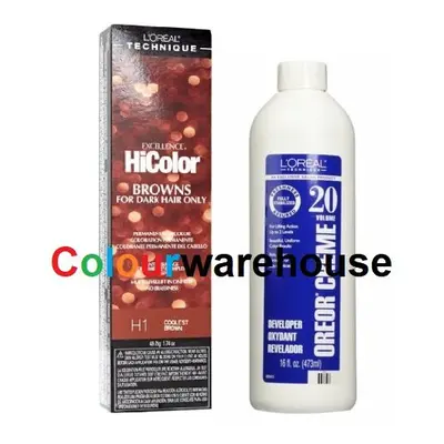 (H1 + Dev (Vol.20) 16oz) L'Oreal HiColor H1 Coolest Brown