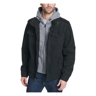 Levi's Men's Washed Cotton Military Jacket with Removable Hood (Standa