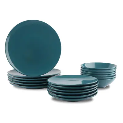 Amazon Basics 18-Piece Stoneware Dinnerware Set - Deep Teal Service for